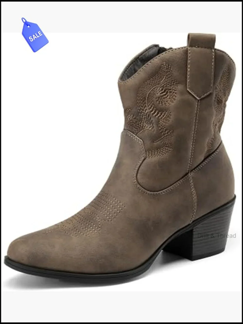 Women's Western Cowboy Booties Embroidered Chunky Heel Ankle Boots Low Heel